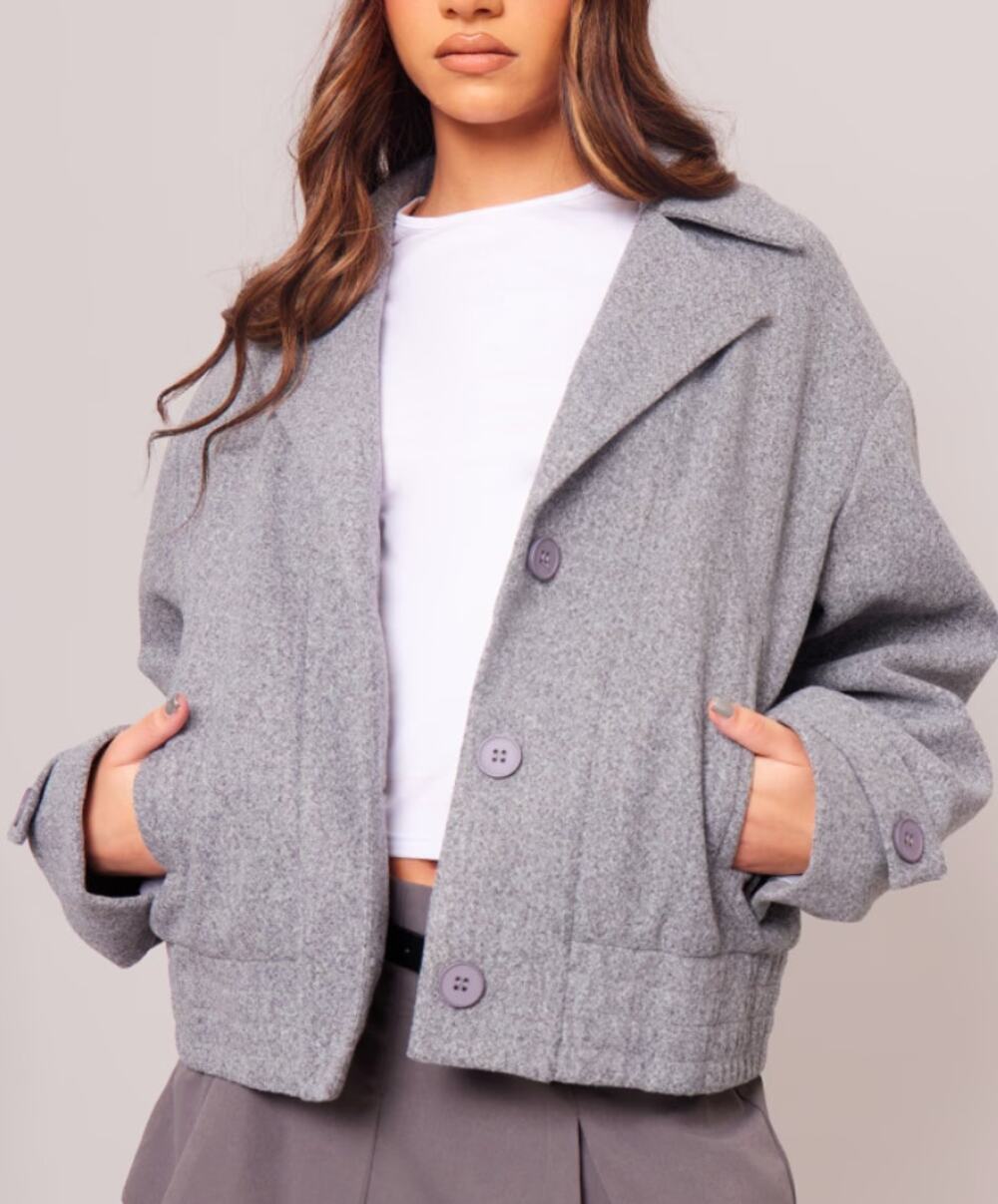 NWT Pretty Little Thing Bomber Jacket Gray Faux Wool Size US 8